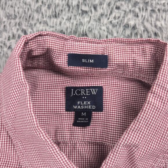 J Crew Shirt Men Medium Red Slim Normcore Preppy Check Long Sleeve Casual Work - Picture 2 of 6
